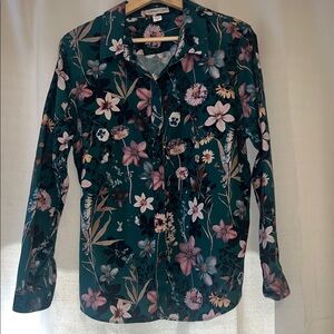 Coldwater Creek Teal Green Floral Button-Front Top